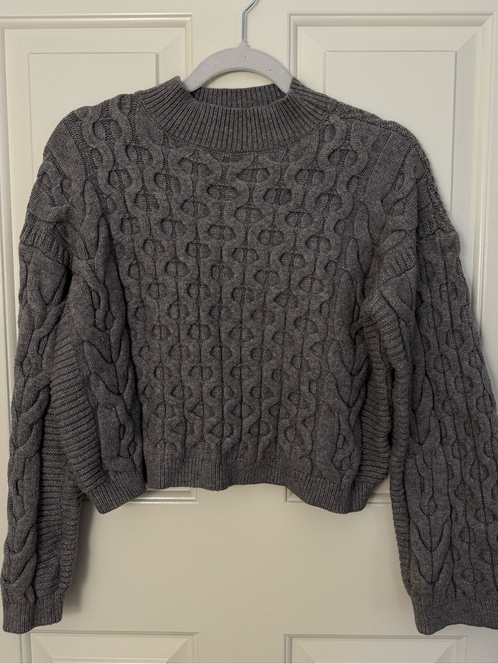 Anthropologie Gray Cable Knit Cropped Sweater